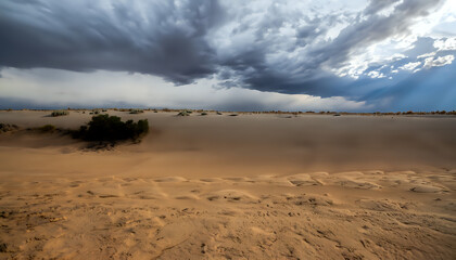 sand dunes and clouds, Tempestuous Beauty: Stormy Sky Blanketing the Desert