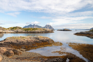 Rocky outlets on Svinoya, Svolvaer, Lofoten Islands, Norway, on a summer's day