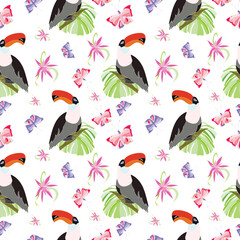 Toucan bird  seamless pattern. Vector illustration
