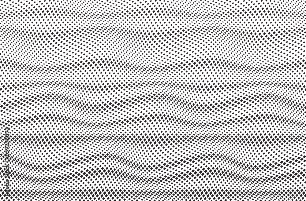Poster abstract decorative half toned wavy striped background in black and white. seamless square dot patte