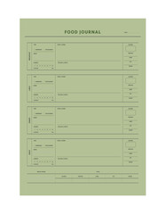 (Leaf) Food Journal planner. Minimalist planner template set. Vector illustration.	