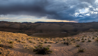 Fototapeta na wymiar desert landscape in state, Nature's Power Display: Stormy Desert Skyline