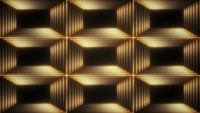 Seamless animation of golden neon lines geometric pattern luxury background. 4K video