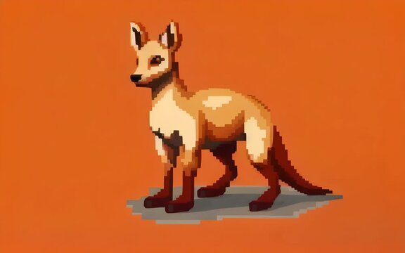 Pixel kangaroo on an orange background. Pixel art concept. Cartoon style. Generative AI