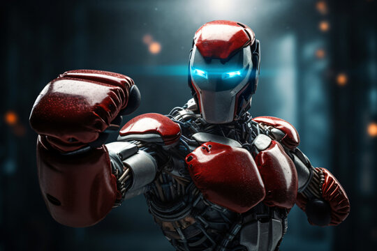 boxing fighting robot on a dark background