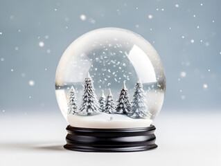 Fototapeta na wymiar Christmas snow globe with green pine trees and snow inside, isolated on white background