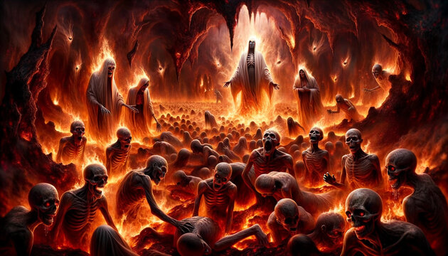Hellscape Horrors: Souls in Torment Amidst Flames and Fiends