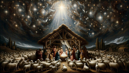 The Birth of the Good Shepherd Jesus: A Nativity Scene - obrazy, fototapety, plakaty