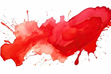 Zelfklevend Fotobehang Red paint splashes isolated on white background. Watercolor painting, Bright red splash stain watercolor paint, AI Generated © Iftikhar alam