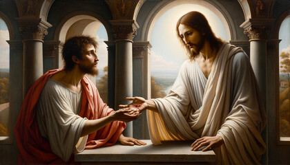 Touching the Divine Lord's Pierced hands: Doubting Thomas's Moment of Revelation Through His Intimate Encounter with the Crucifixion Wounds of the Resurrected Jesus Christ.