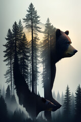 Create_a captivating double exposure bear