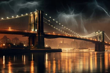 Fotobehang Brooklyn Bridge at night, New York City, United States, brooklyn bridge night exposure, AI Generated © Iftikhar alam
