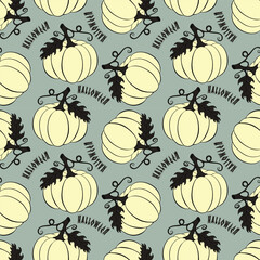 Halloween pumpkin pattern, hand drawn doodle and lettering. Halloween atribute and Thankgiving. 