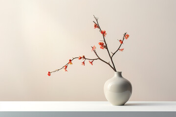 minimalistic ikebana, flower  on a light background, with empty copy space