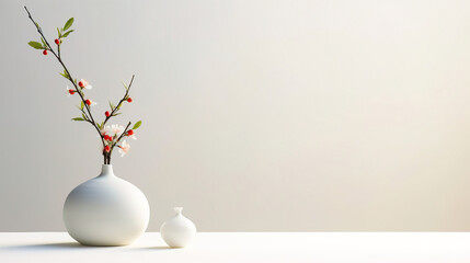 minimalistic ikebana, flower  on a light background, with empty copy space