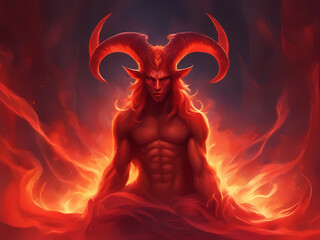 Devil with horns glowing in flames. - obrazy, fototapety, plakaty