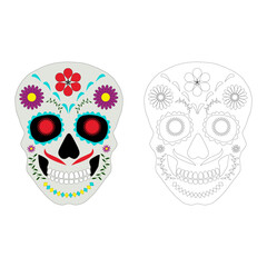 Dia Los Muertos, Day of the Dead or Mexican Halloween. Decorations with flowers can be used for painting. Skull vector illustration background.