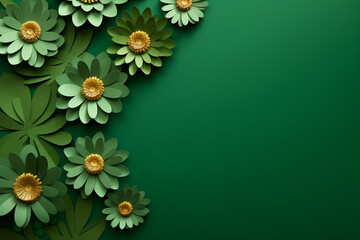 Paper cut flowers and leaves, Fresh spring nature background. Floral banner, poster, flyer template with copy space.