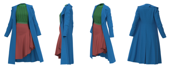 Winter Outfit. Knitted cozy sweater and coat, wool skirt. Warm winter clothes