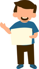 A boy with blank paper doing presentation 