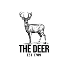 Deurstickers Vintage style deer logo design illustrations © khajar