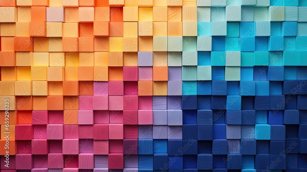 Poster abstract arrangement of colorful wooden blocks symbolizing a spectrum of creativity