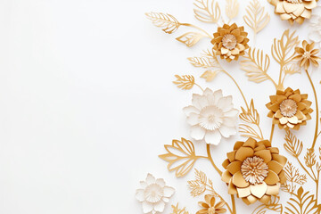 Paper cut flowers and leaves, Fresh spring nature background. Floral banner, poster, flyer template with copy space.