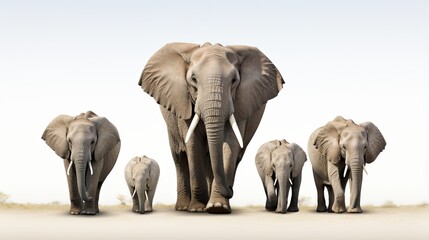 African elephant family on white background