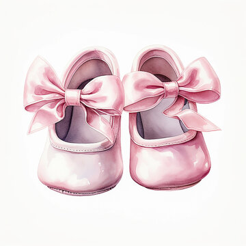 pink baby shoes with bows clip art preview