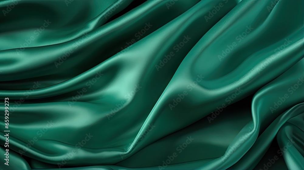 Poster emerald green silk fabric with a beautiful texture and pattern