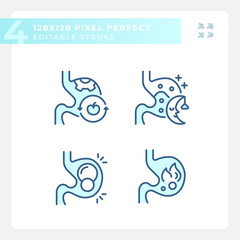 Pixel perfect blue icons set of metabolic health, editable thin linear illustration.