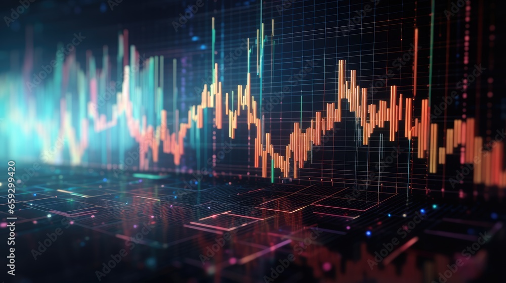 Poster AI chip enhances creative 3D rendering for finance concept in forex chart background