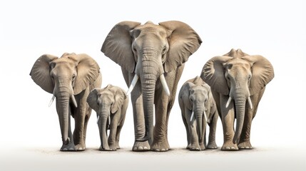 African elephant family on white background