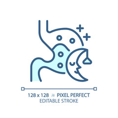 2D pixel perfect editable blue digestive system with sleep icon, isolated monochromatic vector, thin line illustration representing metabolic health.