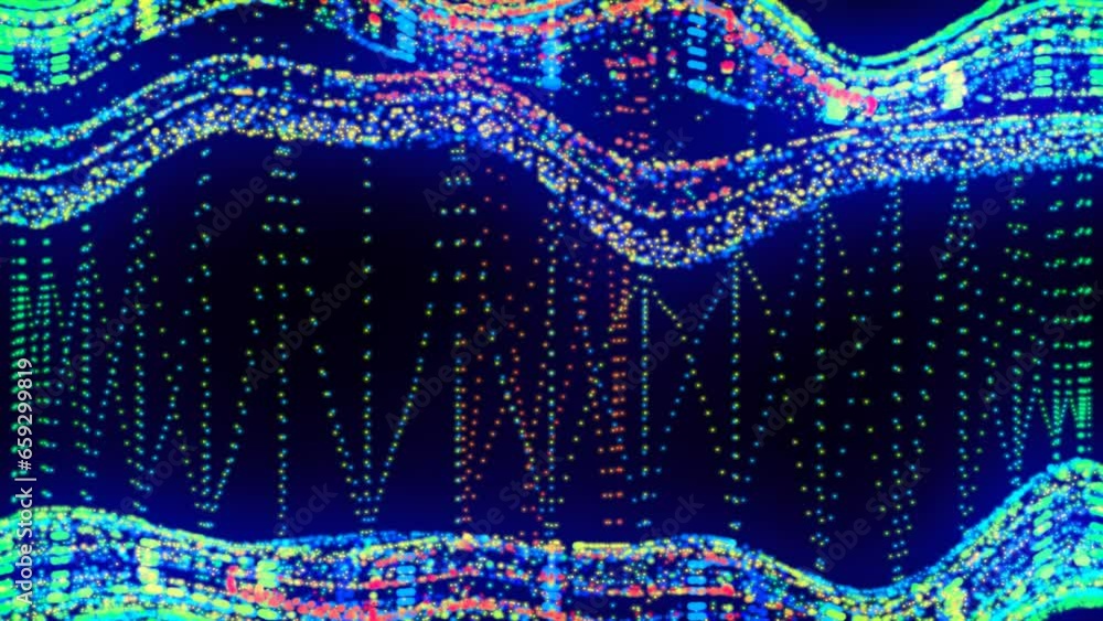 Wall mural abstract fabric curve particles background. seamless moving wave futuristic fractal cyber technology