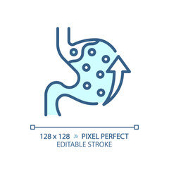 2D pixel perfect editable blue acid reflux icon, isolated monochromatic vector, thin line illustration representing metabolic health.