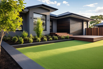 Fototapeta na wymiar aerial view of A contemporary Australian home with a big grass yard