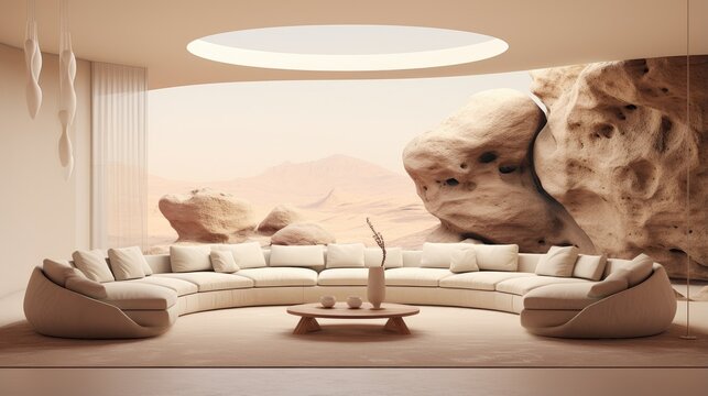 3D render of contemporary nomadic home in beige
