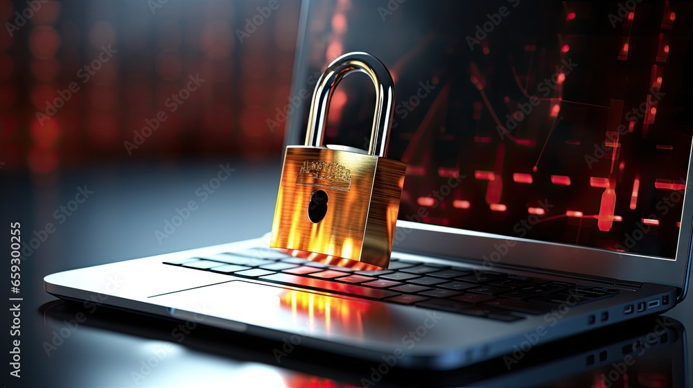 Poster Computer keyboard secured with a padlock for network and data protection