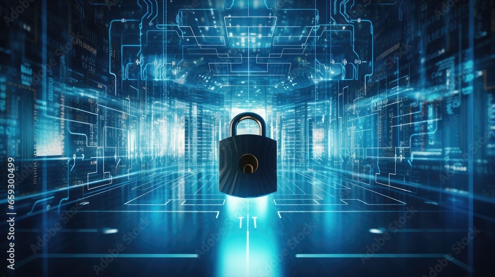 Poster digital security encompasses the cyber protection and privacy of business technology data