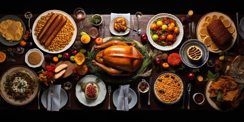  Thanksgiving meal cheer of delicious vine and chicken. - obrazy, fototapety, plakaty