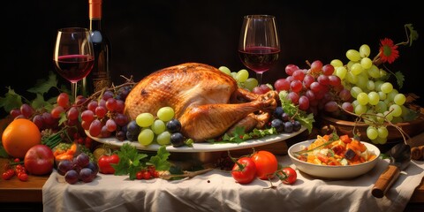  Thanksgiving meal cheer of delicious vine and chicken.