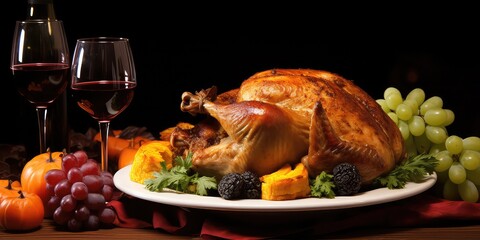  Thanksgiving meal cheer of delicious vine and chicken.