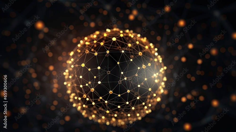 Aufkleber Digital technology network Big Data effect connected nodes cluster network abstract connection background lines sphere