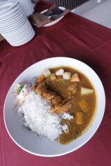 japanese food dori fish katsu with curry and rice