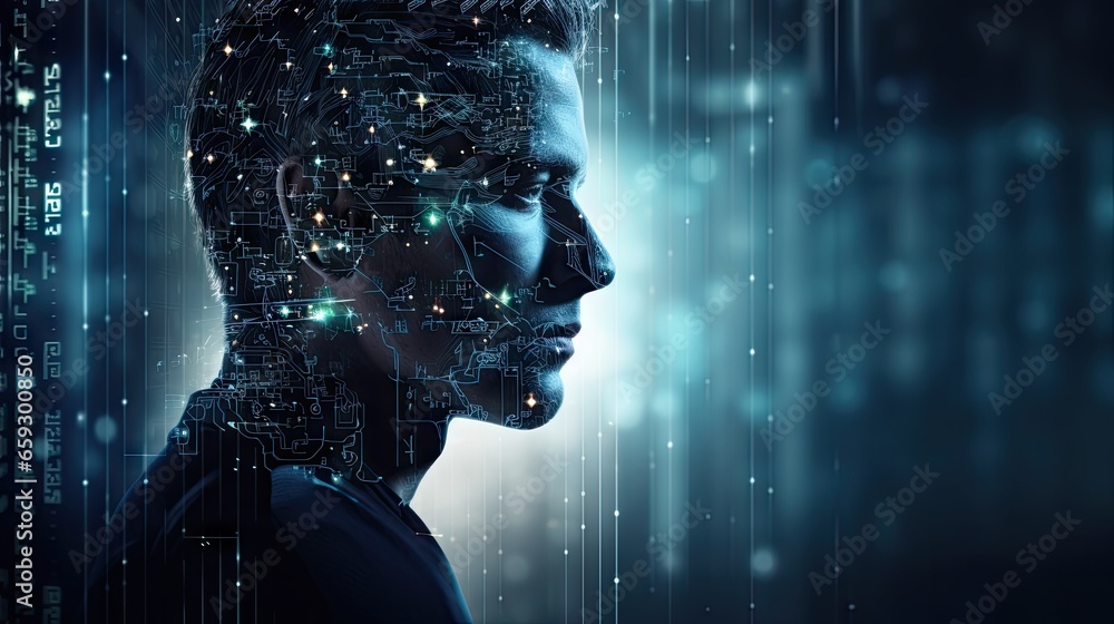 Poster ai technical expertise with human silhouette big data idea machine ai