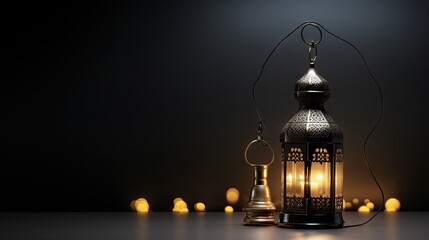 Arabic text on black and white lamp photo for beautiful Ramadan social media posts and greeting card - obrazy, fototapety, plakaty