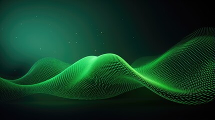 Abstract digital background with a screen gradient texture in green and a wave of light 3D rendering