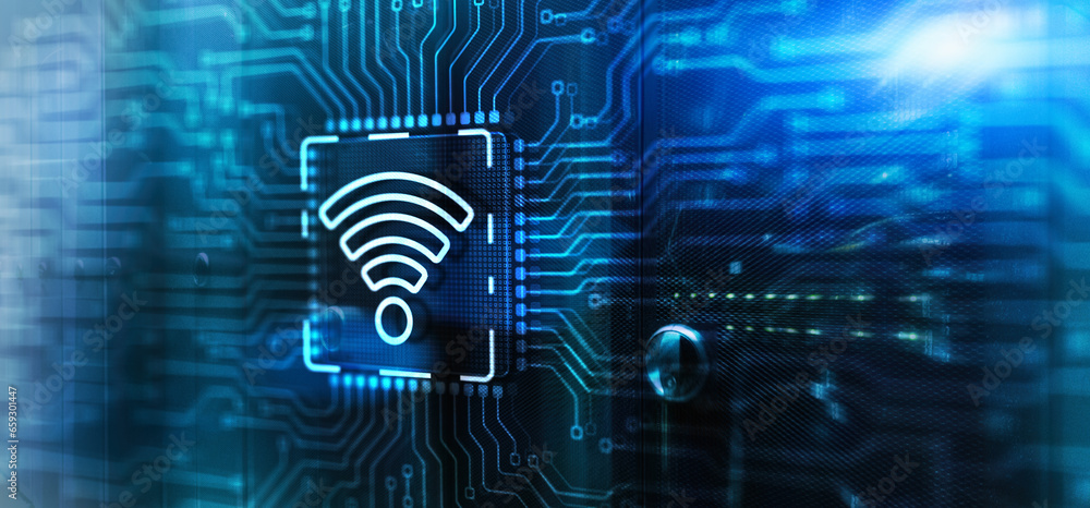 Poster wireless internet connection on electronic circuit board chip