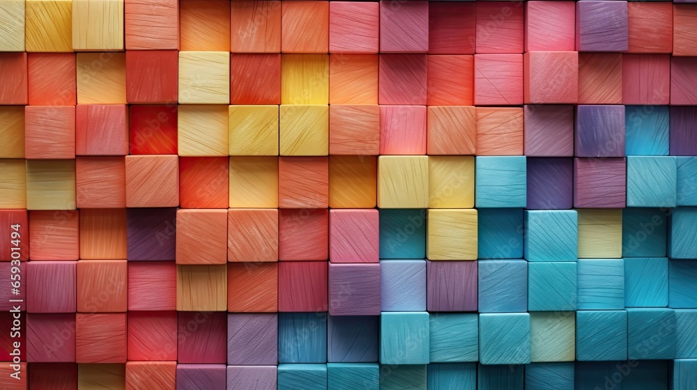 Poster abstract arrangement of colorful wooden blocks symbolizing a spectrum of creativity